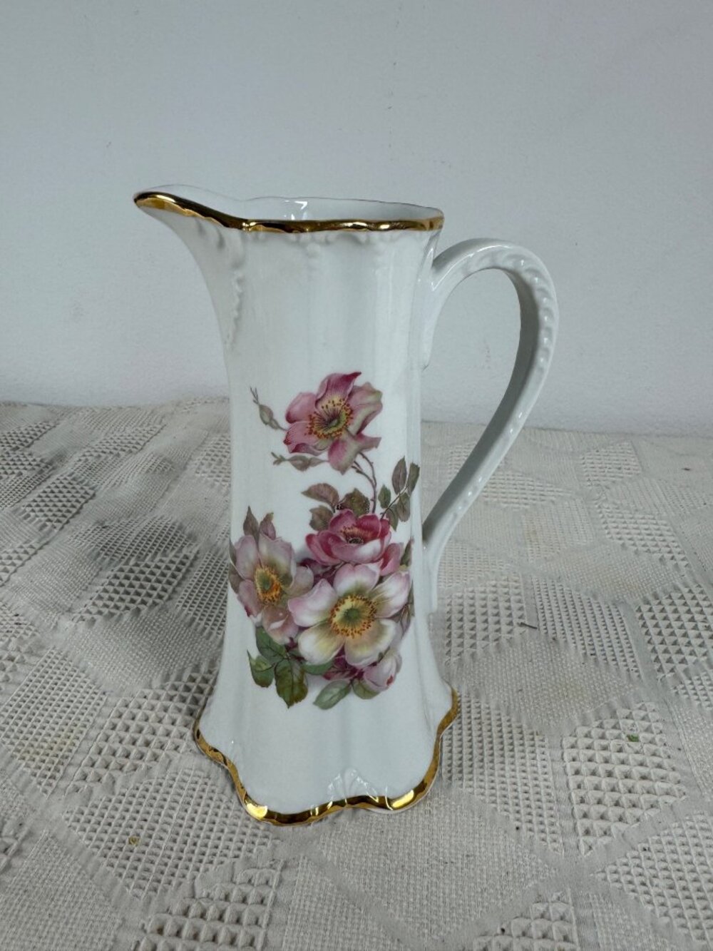 Vintage Gerold Porzellan Bavarian Floral Gold Porcelain Pitcher Western Germany